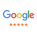 Google logo with five-star rating displayed below, representing customer reviews for Aspire Dental.